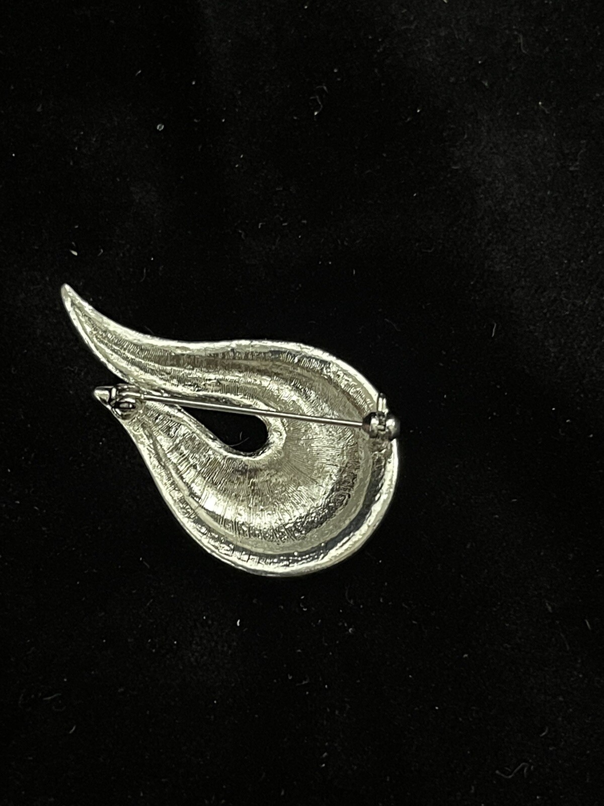 Vintage Leaf Brooch Wave Crystal Stones Silver Tone Metal