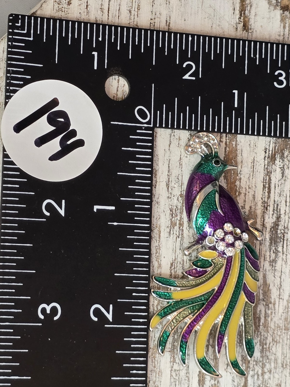 Peacock Bird Animal Brooch Purple Green Yellow Enamel Rhinestone Pin READ #194