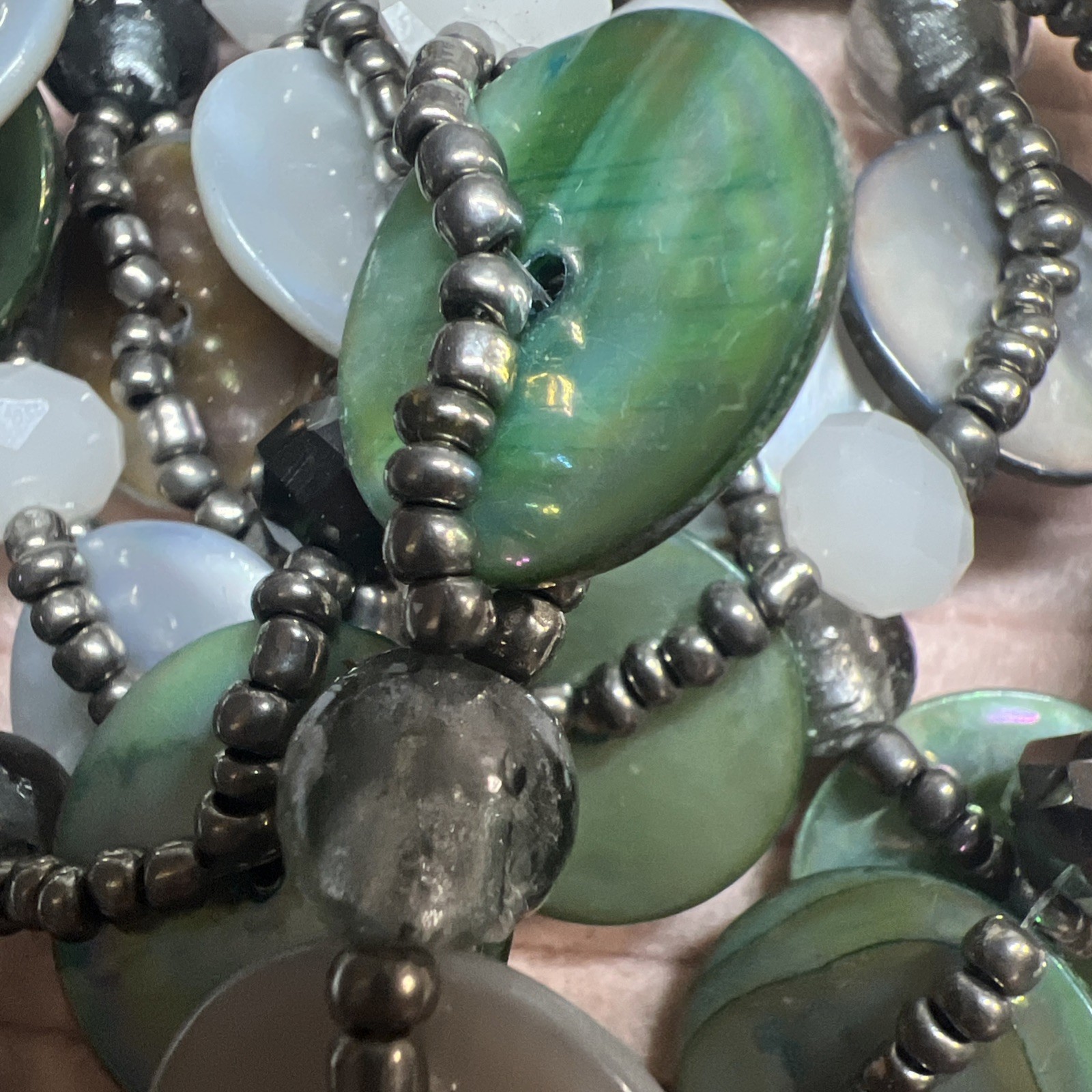 BOHO Vintage Jewelry Lot. Real Shell, Bone And Wood Bracelets, Glass Rings #V37