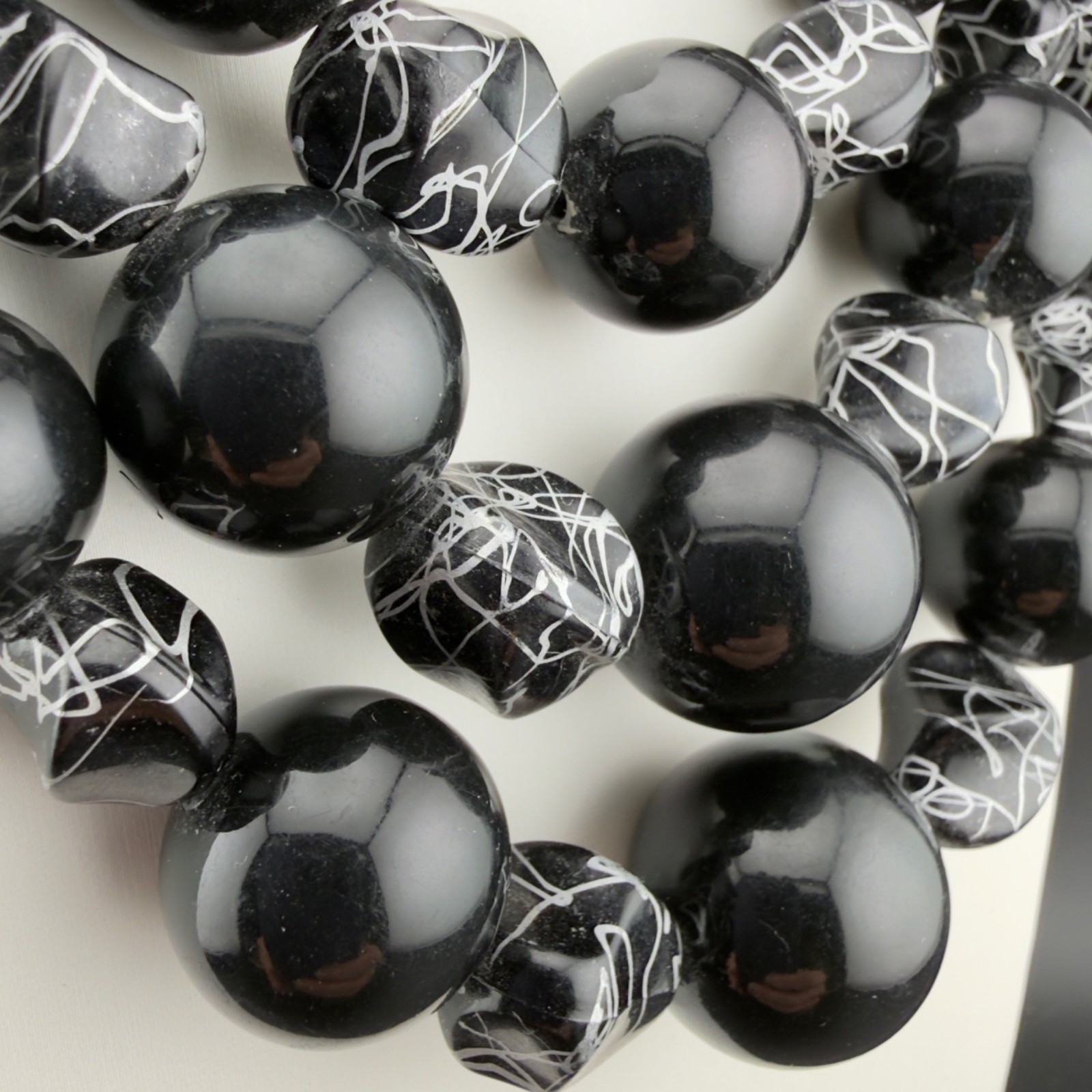 Vintage Beaded Statement Necklace Black Silver Acrylic Multi Strand