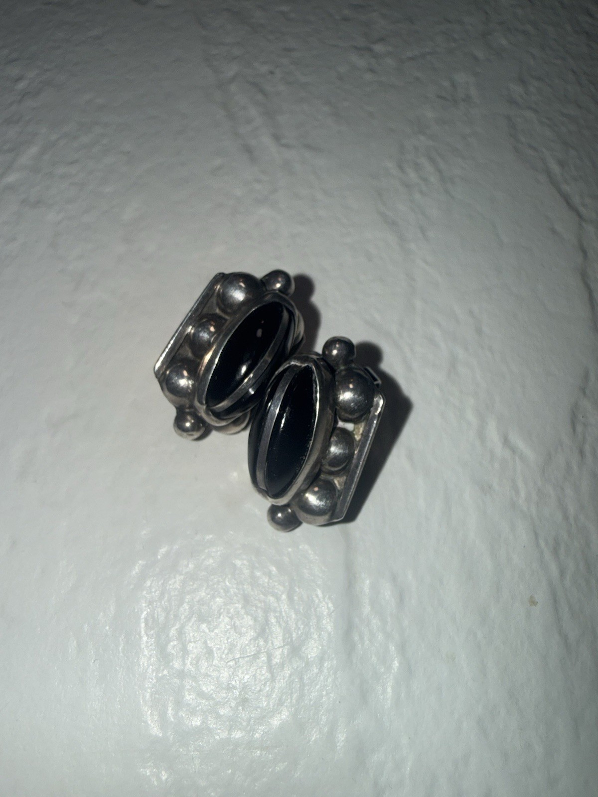vintage RETRO 1940’s STERLING silver BLACK onyx SPRATLING era PEIRCED earrings
