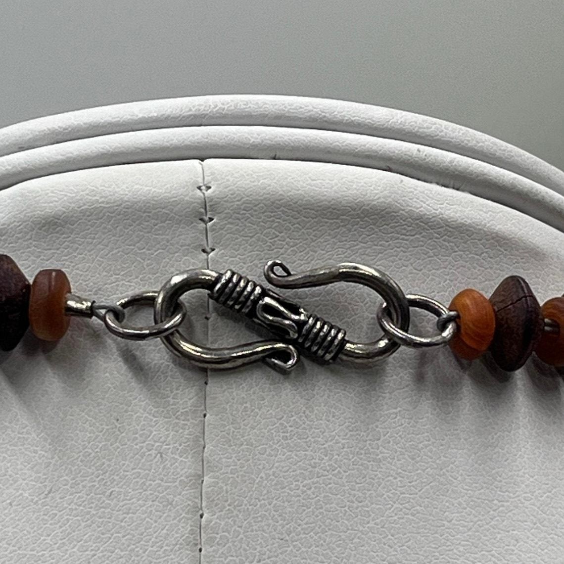 Antique Sterling Millefiori African Trade Bead Amber Resin Bakelite Necklace