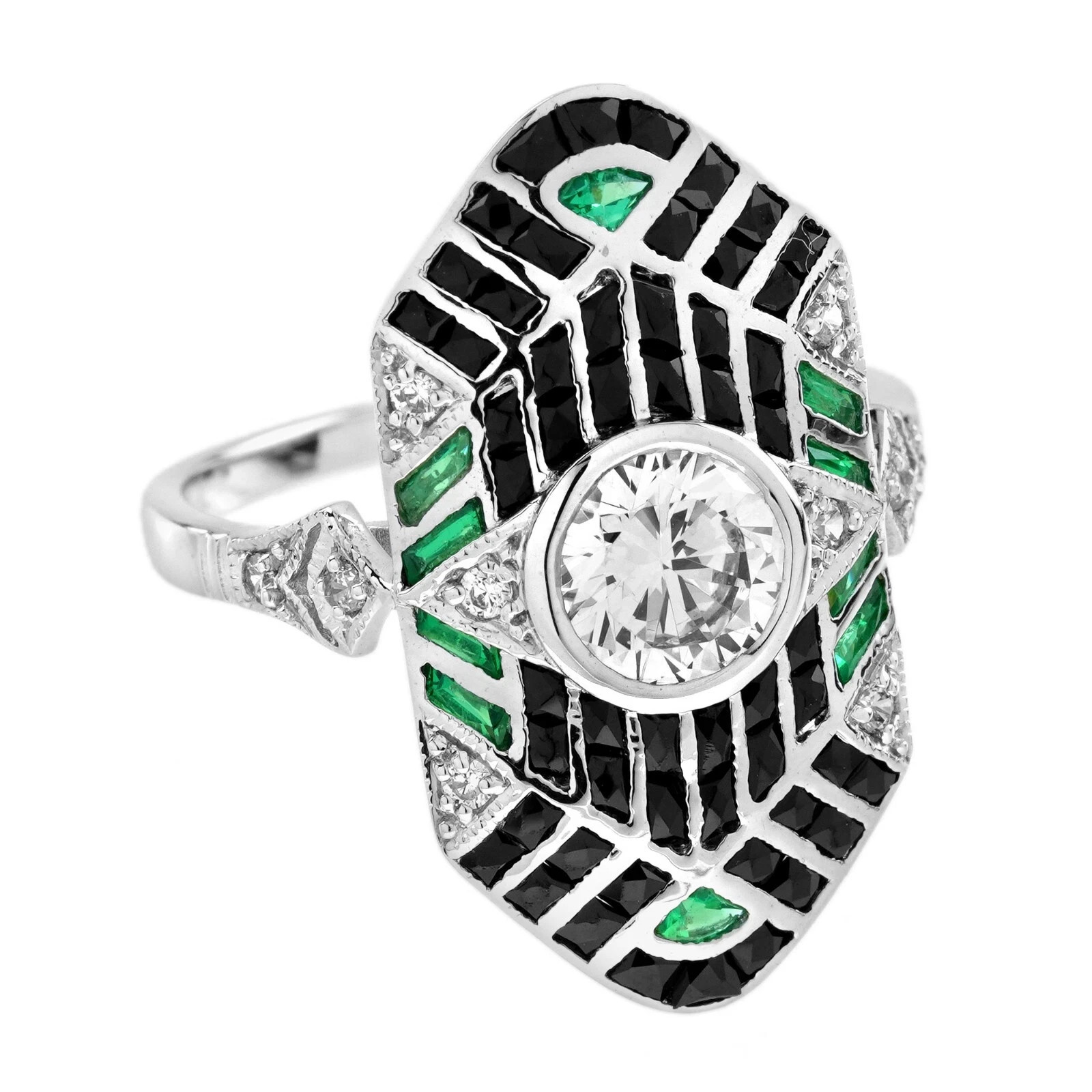 Vintage Art Deco Style Lab Created Diamond Engagement 14K White Gold Finish Ring