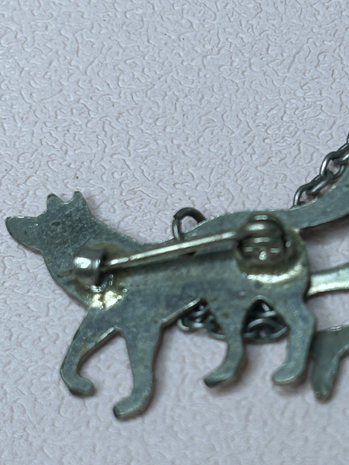 Antique Art Deco Lady Walking Dog Brooch Pin Silver Tone Flapper 1920s