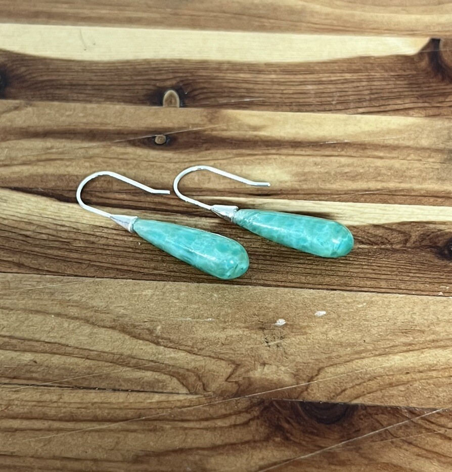 Vintage 1940s Czech Lampwork Green Bead 925 Sterling Silver Art Glass Earrings