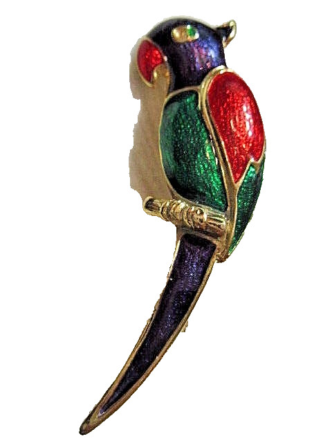 PIN PRETTY PARROT BIRD FIGURAL ENAMELED ACRYLIC COLORFUL JEWEL TONES GIOVANNI
