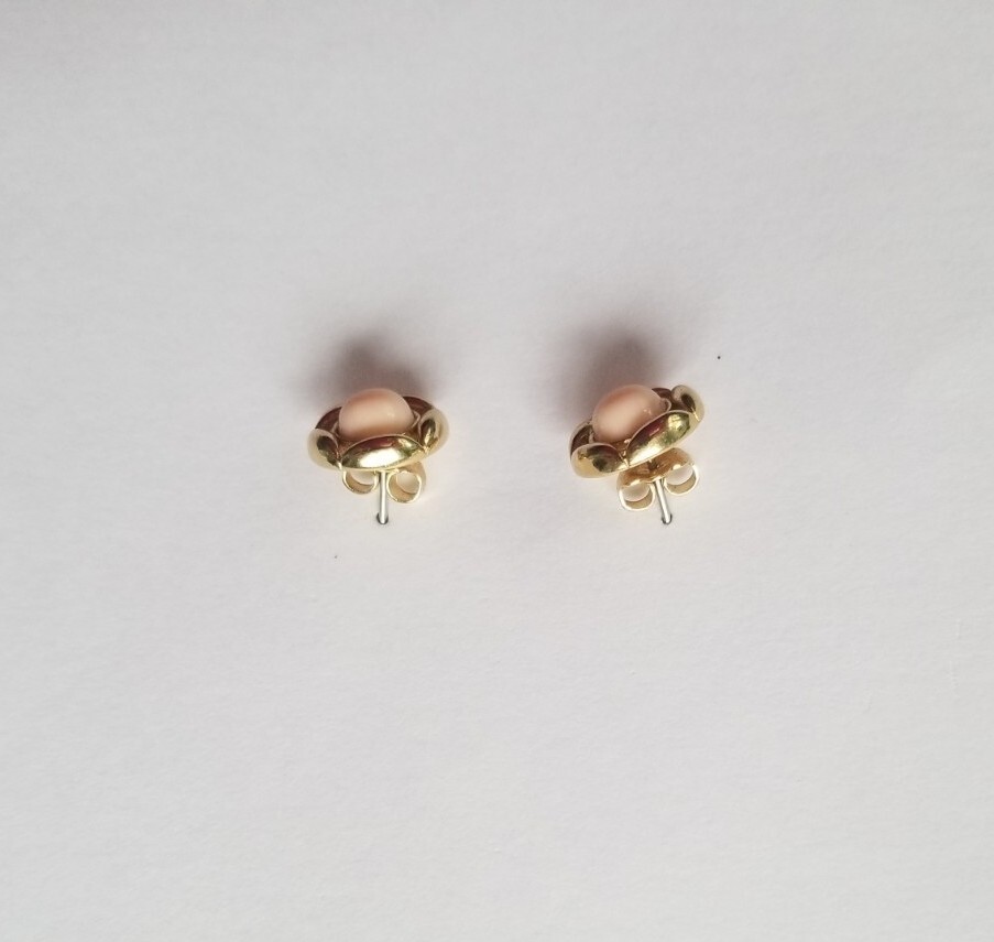 VTG Cabochon Stud Post Earrings WITH BACKS Pink and Gold 1930-1950