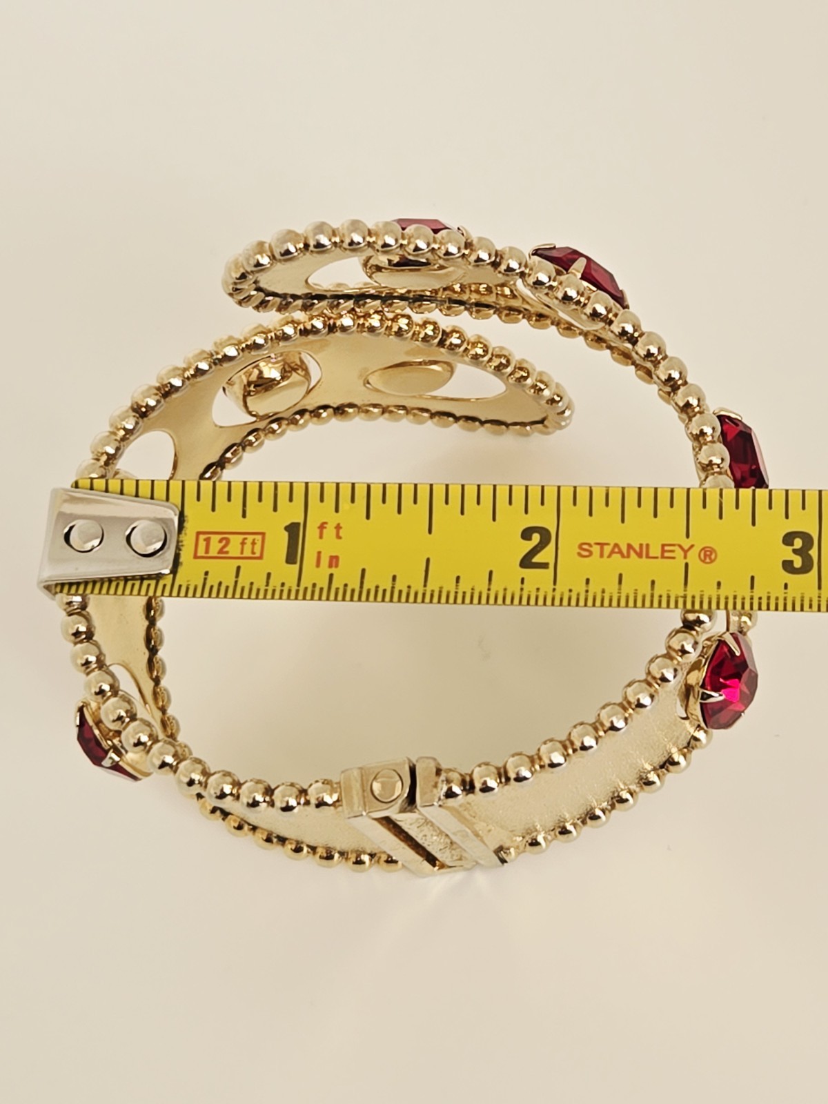 Vintage MCM Gold Tone Red Rhinestone Statement Clamper Bracelet