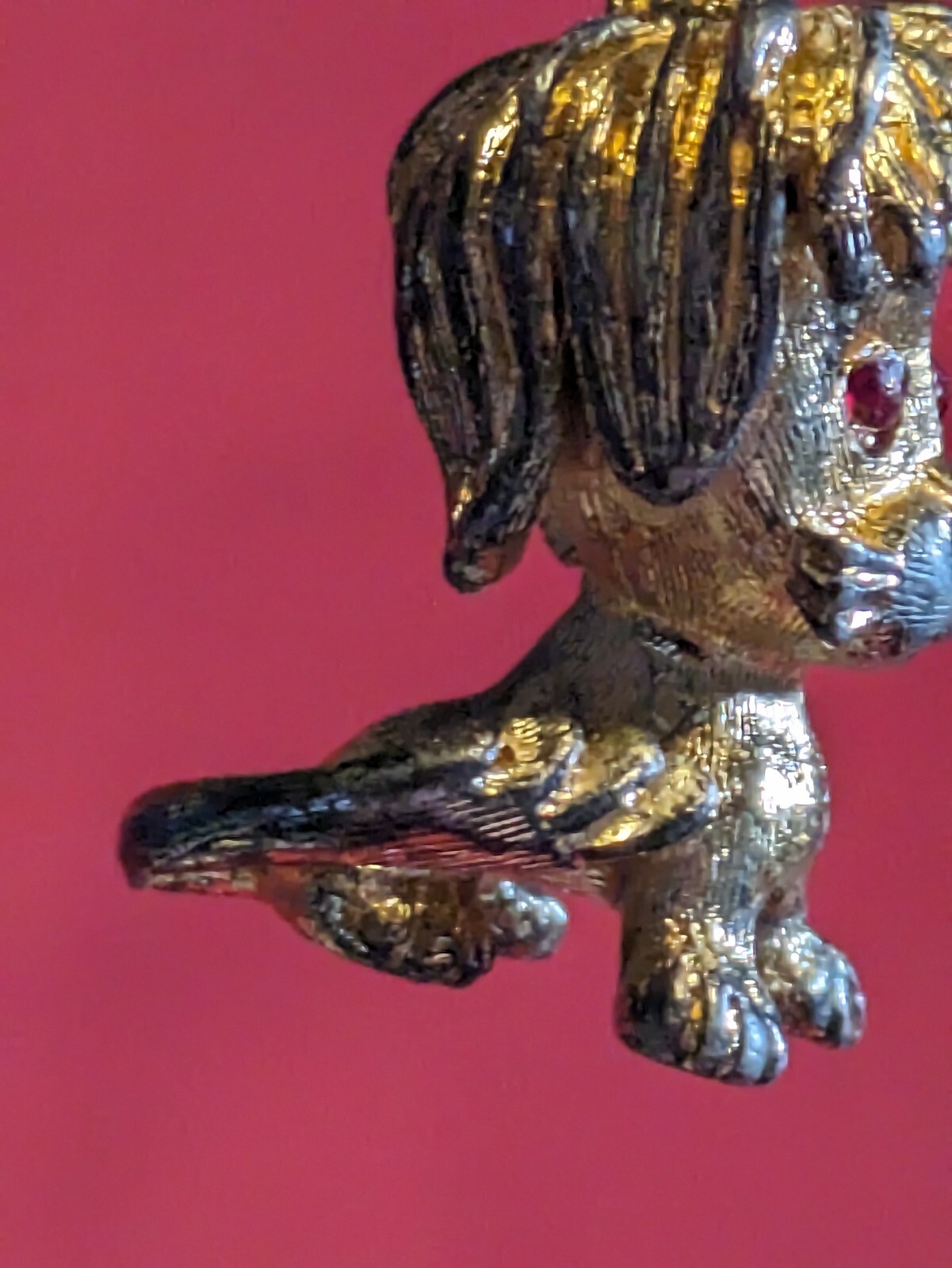 Vintage Gold Toned Lion Pendant Charm Red Rhinestones Eyes – No Chain Included
