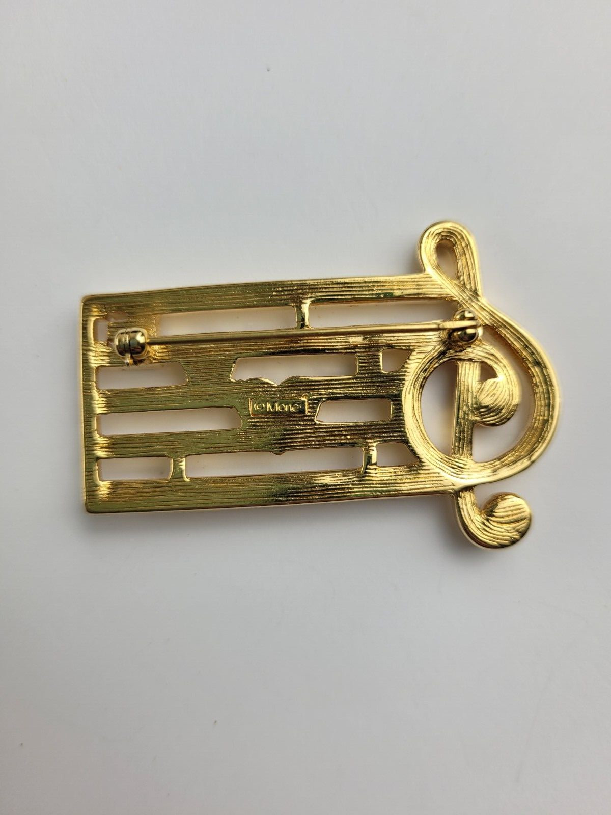 Musical Love Notes Gold Tone Rhinestone Brooch Signed Monet