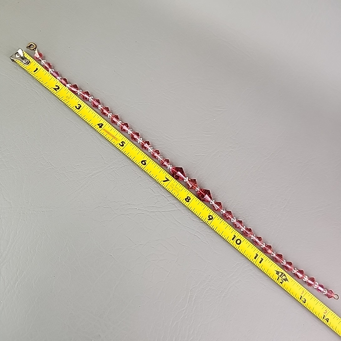 Vintage Glass Beaded Necklace Pink Bicone Graduated Short Choker 14″