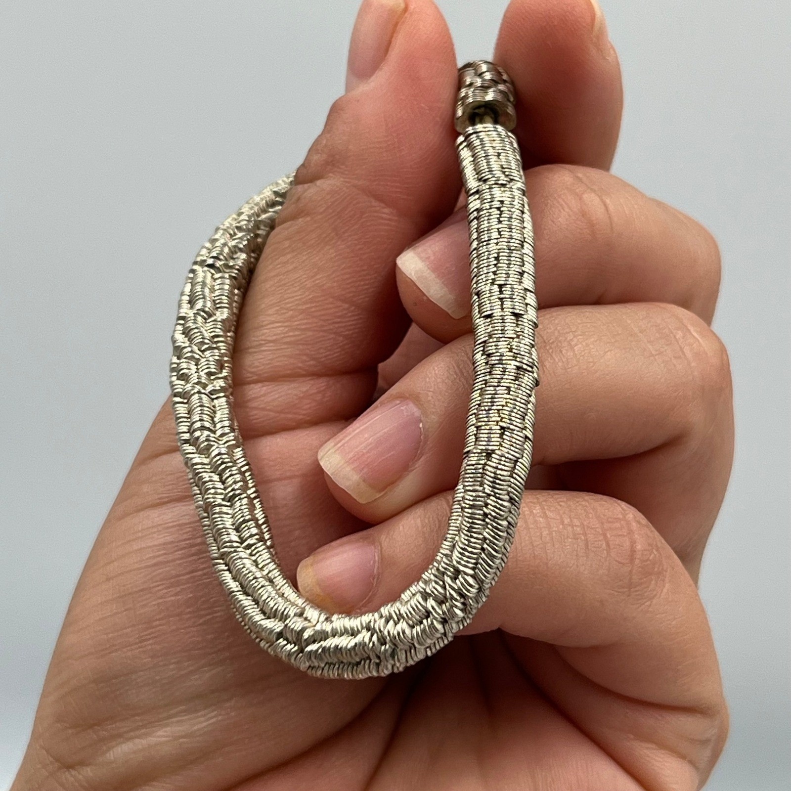 Vintage Silver Tone Coiled Wire Wrap Bracelet Textured Multi Strand Cuff Bangle