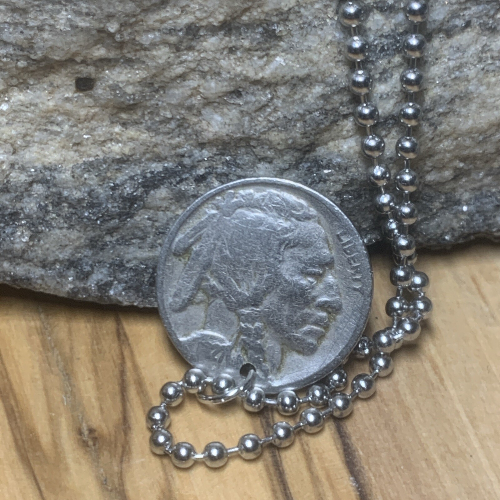 Vintage 1927 Buffalo Native Nickel Necklace Chief Coin Pendant Great Gift 🎁 A1