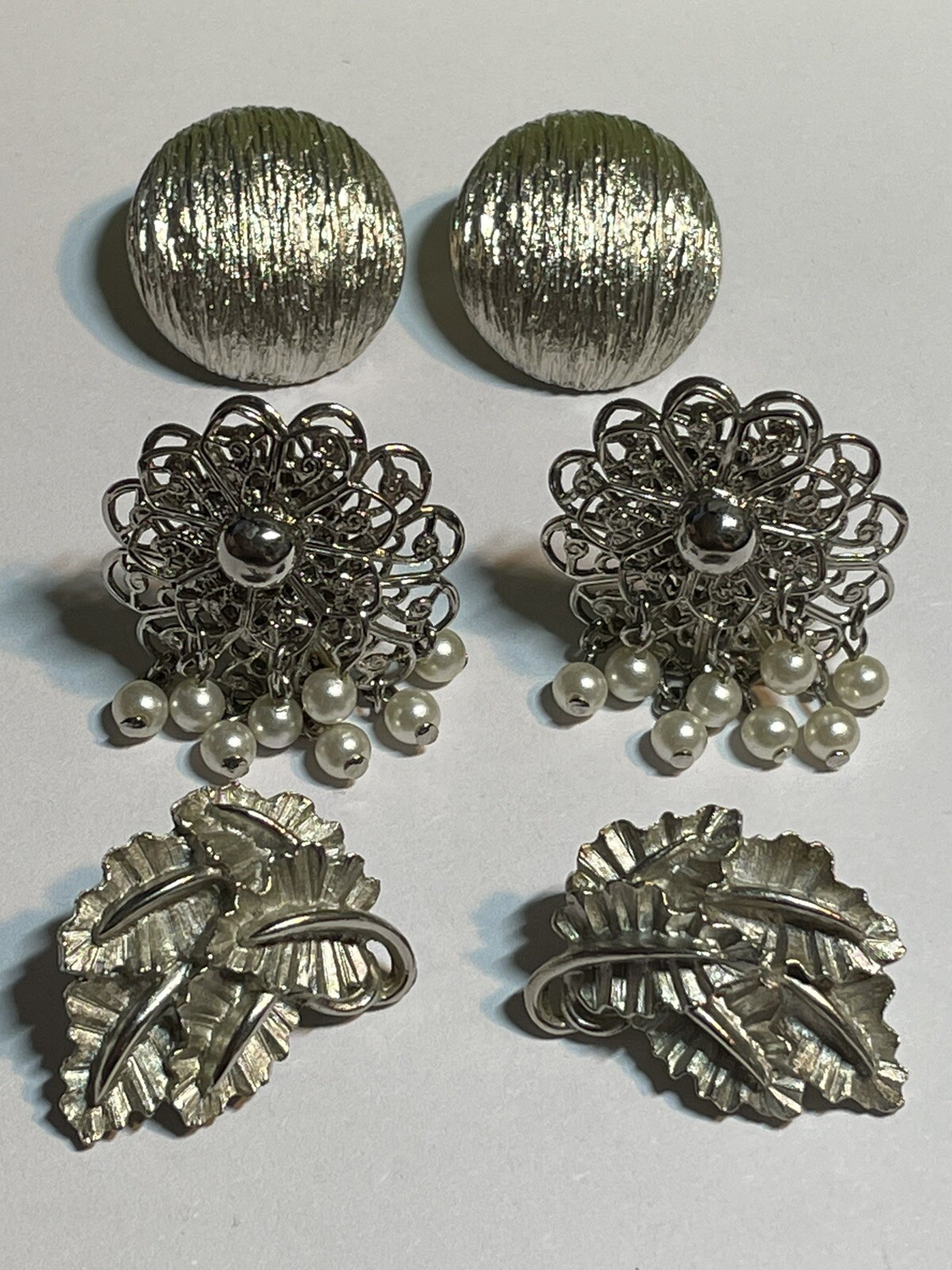 Vintage Silver Tone 3 Pair Clip On Earrings Jewelry YT-33