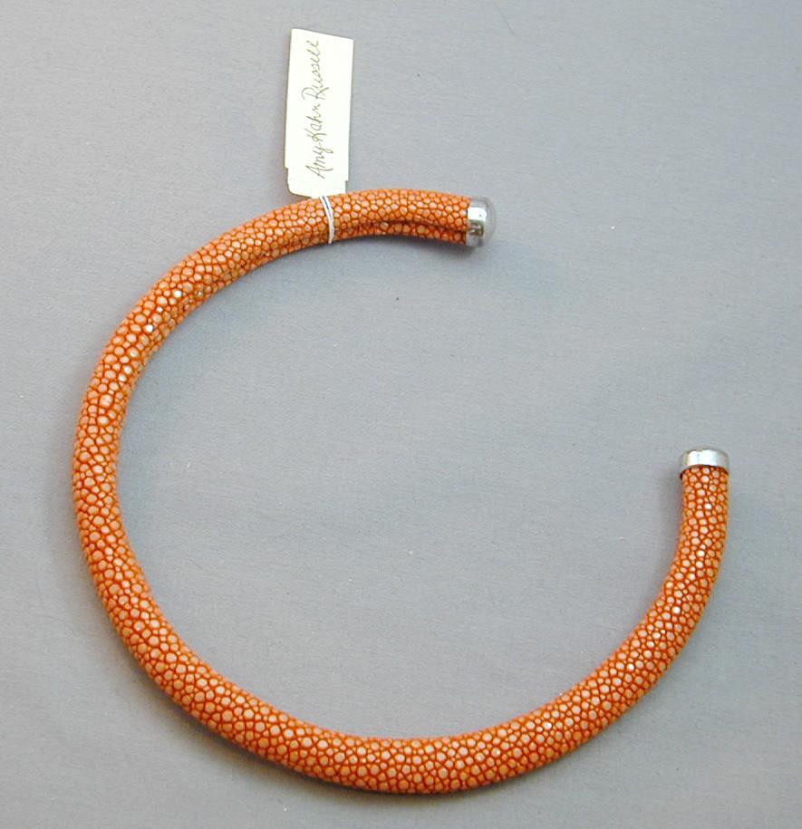 Amy Kahn Russell Genuine Stingray Leather Collar Necklace Orange NWT AKR