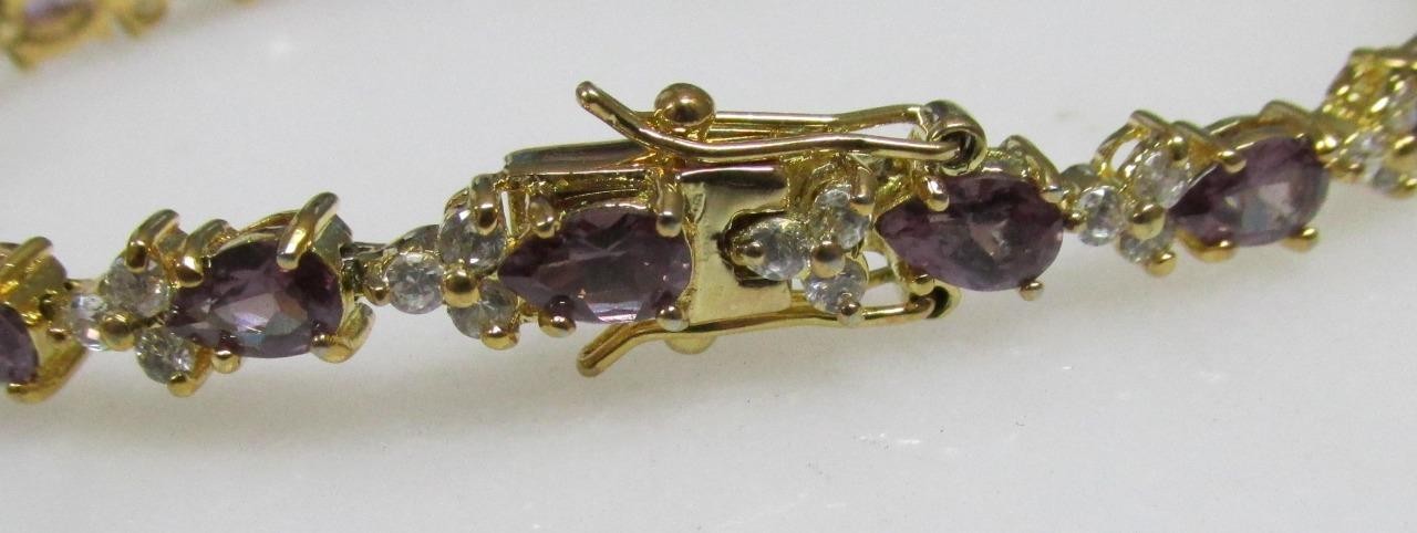 DBJ Amethyst & Clear Stone Gold Plated Sterling Silver Bracelet ~ 12g ~ 9-A506