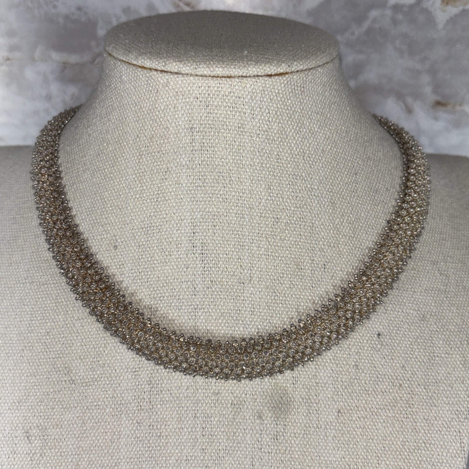 Vintage Sterling Silver Flower Cannetille Choker Necklace 16”