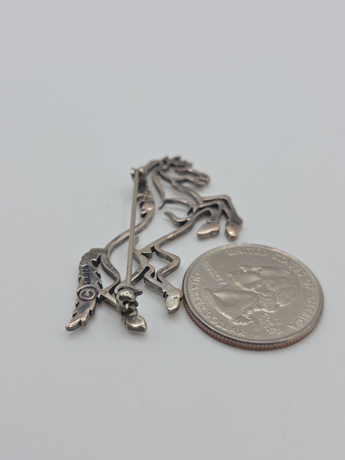 Sterling Silver 925 Running Horse Brooch 6g