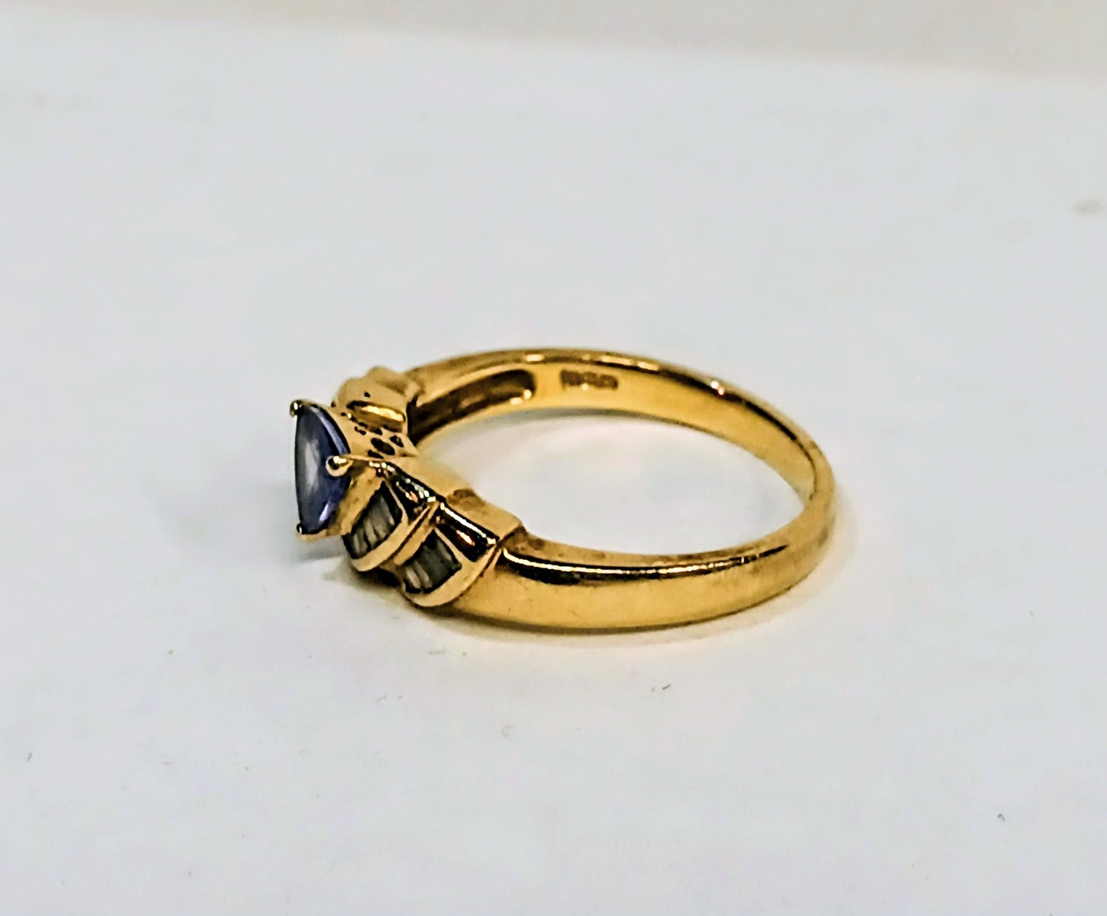 Vtg 14K Yellow Gold Trillion Cut Tanzanite Baguette Diamond Ring Size 7 3 Grams