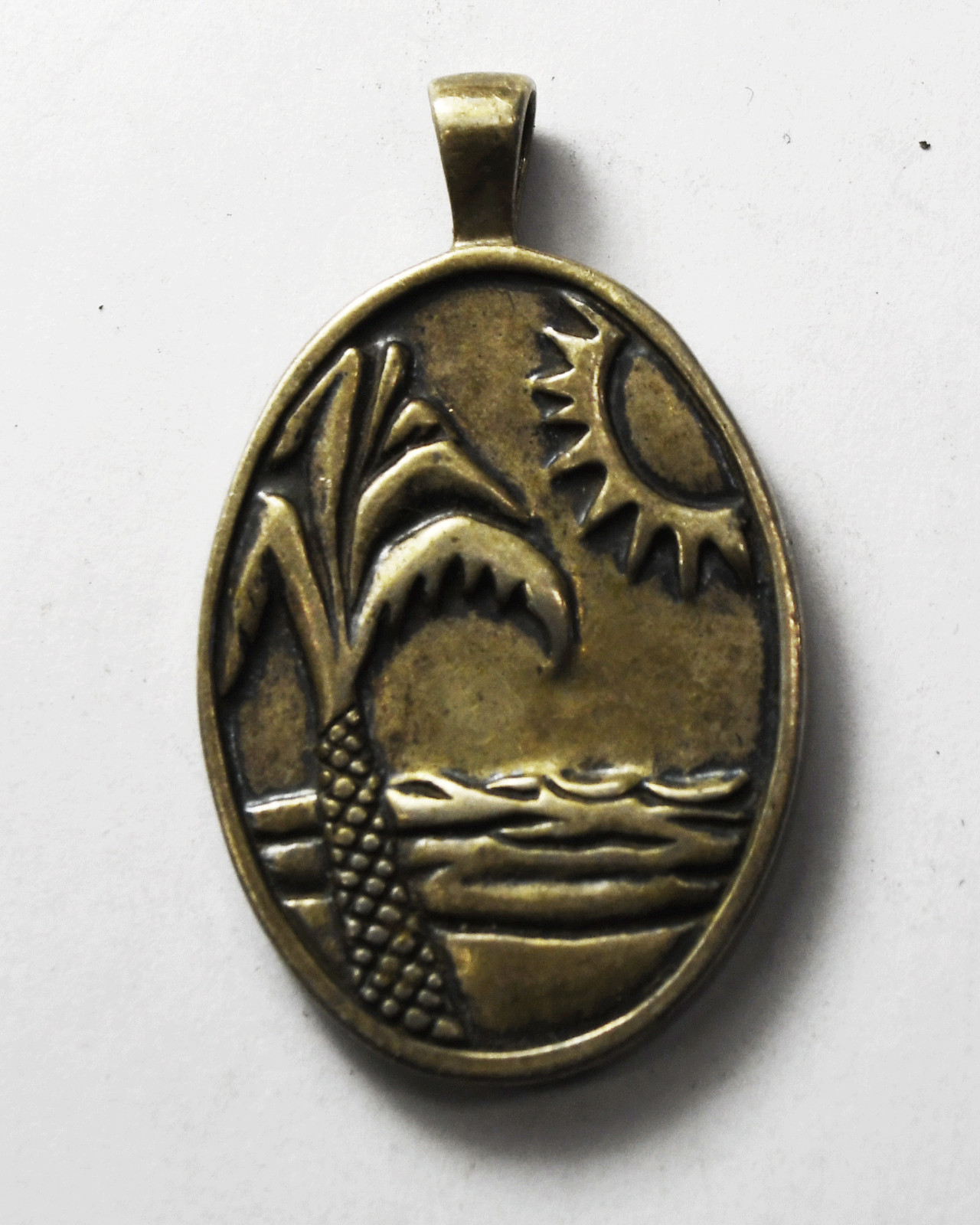 Sterling Silver Coleman CCO Palm Tree Chip Inlay Tropical Pendant 42mm x 25mm