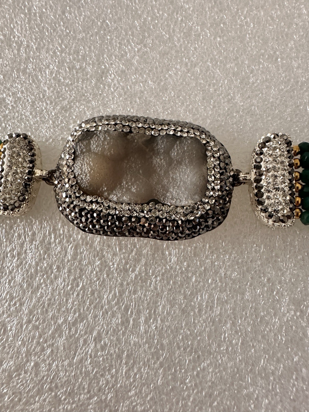 Vintage ladies bracelet 925 sterling silver and bronze with Gemstones.8″.