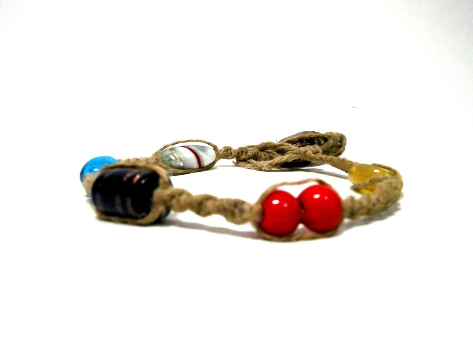 Vintage Hemp Bracelet With Beads and Stones