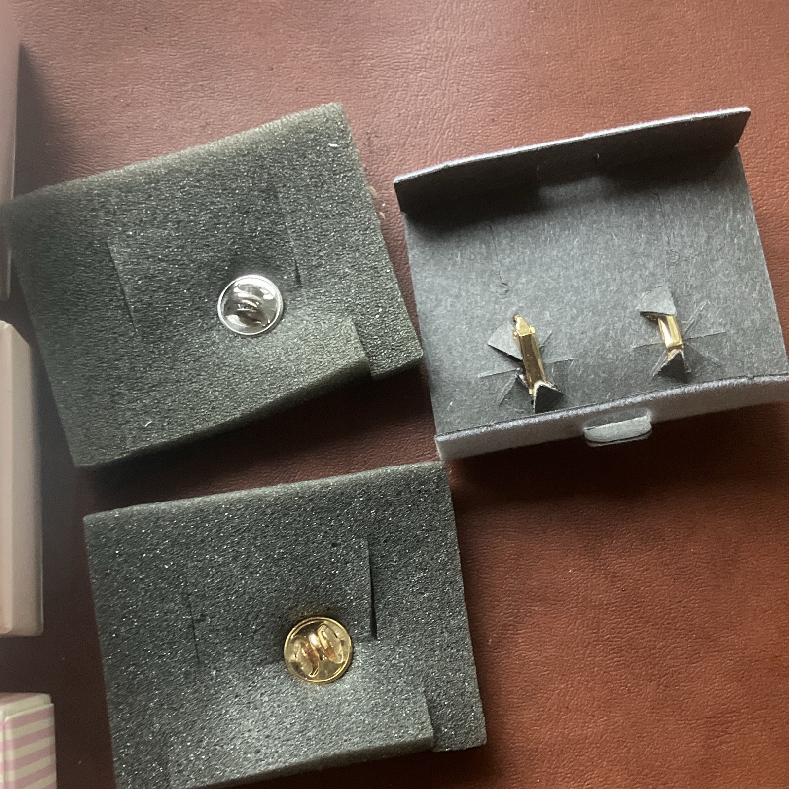 Avon 3pc Ribbon Awareness Lot: 2 Pins/Brooches + Clip-On Earrings, Rhinestone