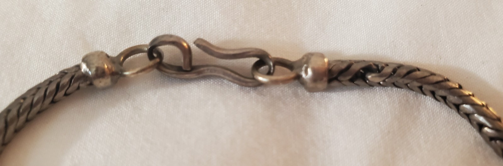 Vintage Sterling Silver Woven Chain Bracelet 9” Artisan Hook Clasp