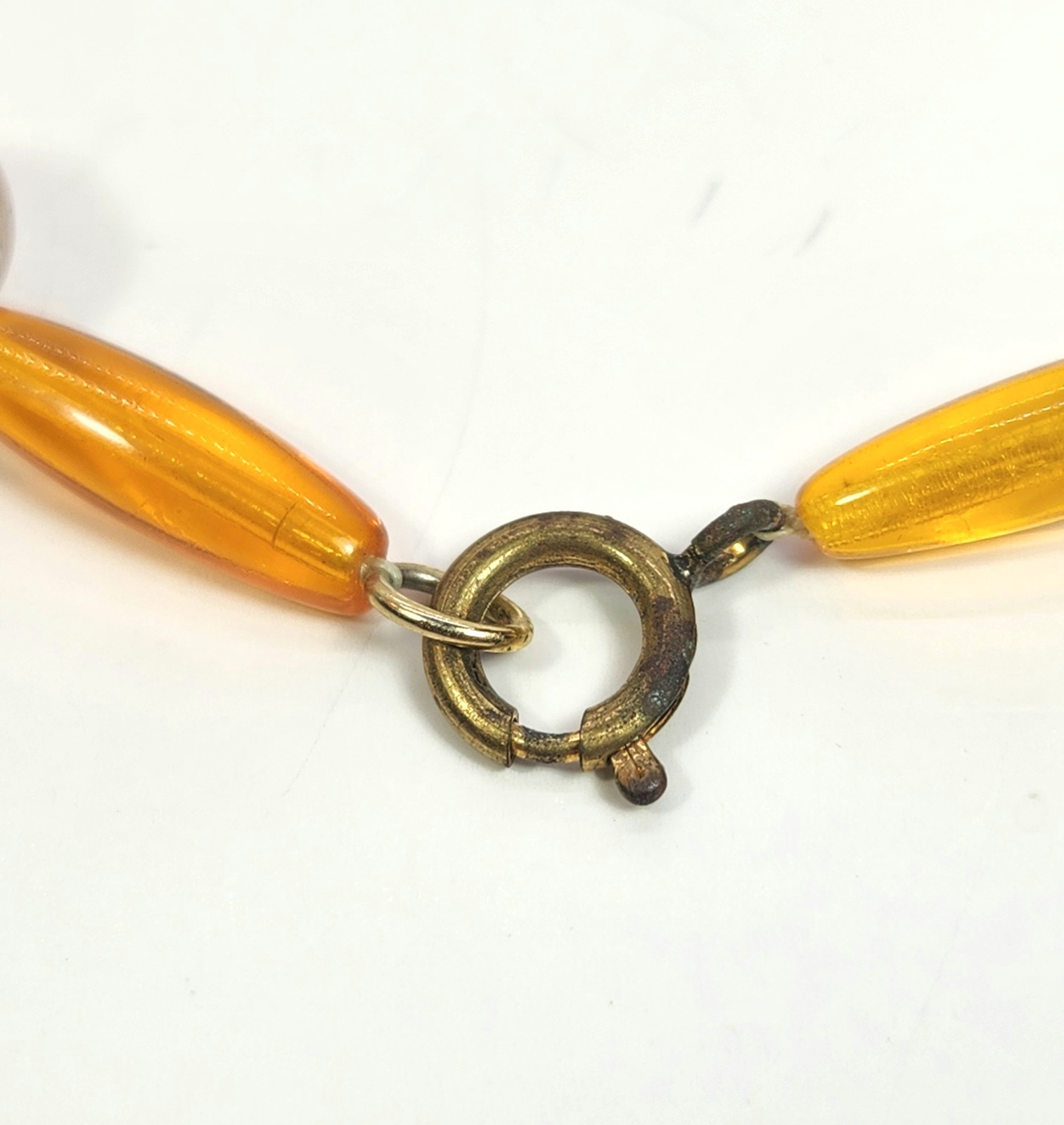 Art Glass Foil Bead Necklace Orange Silver Vtg Czech 23 Inch Oblong & Round
