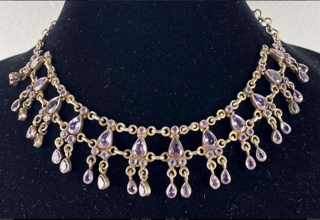 Vintage Sterling Silver Amethyst Necklace 16 1/2 in 56.0g