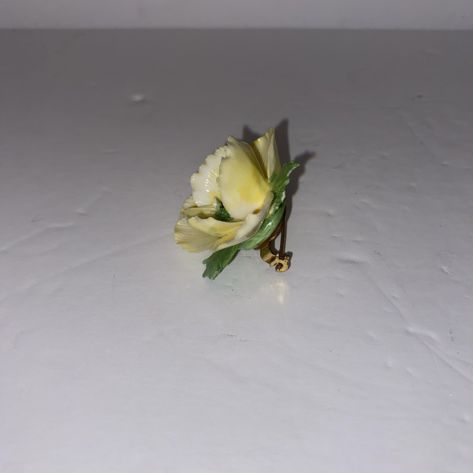 Robert Adderley Bone china Yellow Poppy flower brooch, Made in England VTG