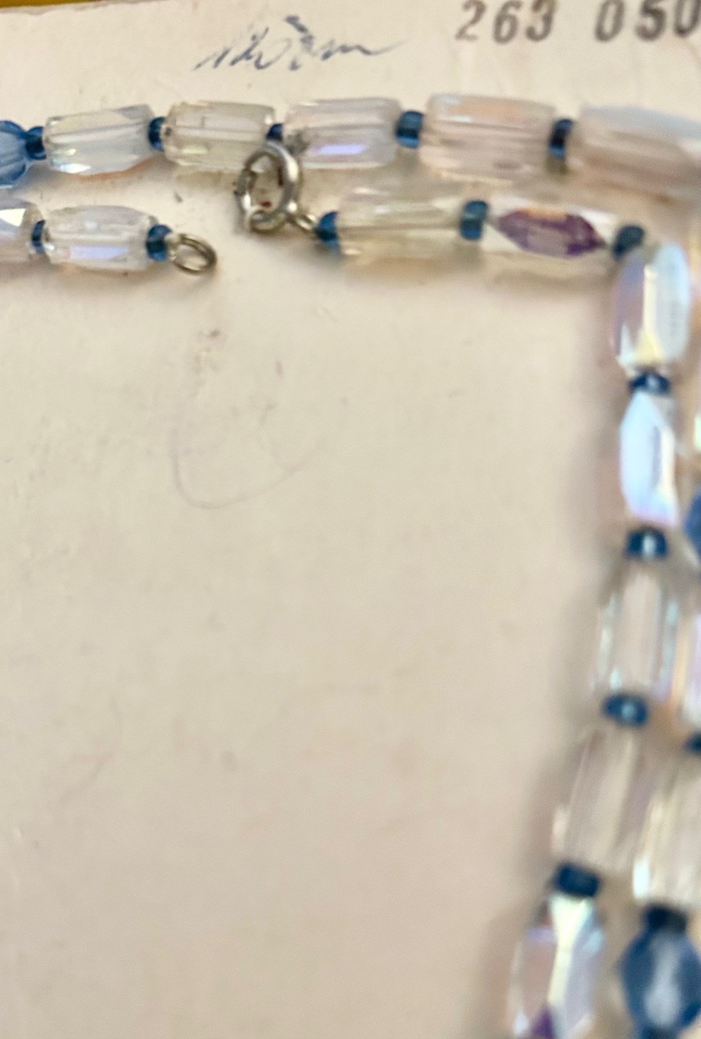 Antique Czech Art Deco Necklace Tubular Crystal Beads W/Cobalt ~ Org PKG NOS