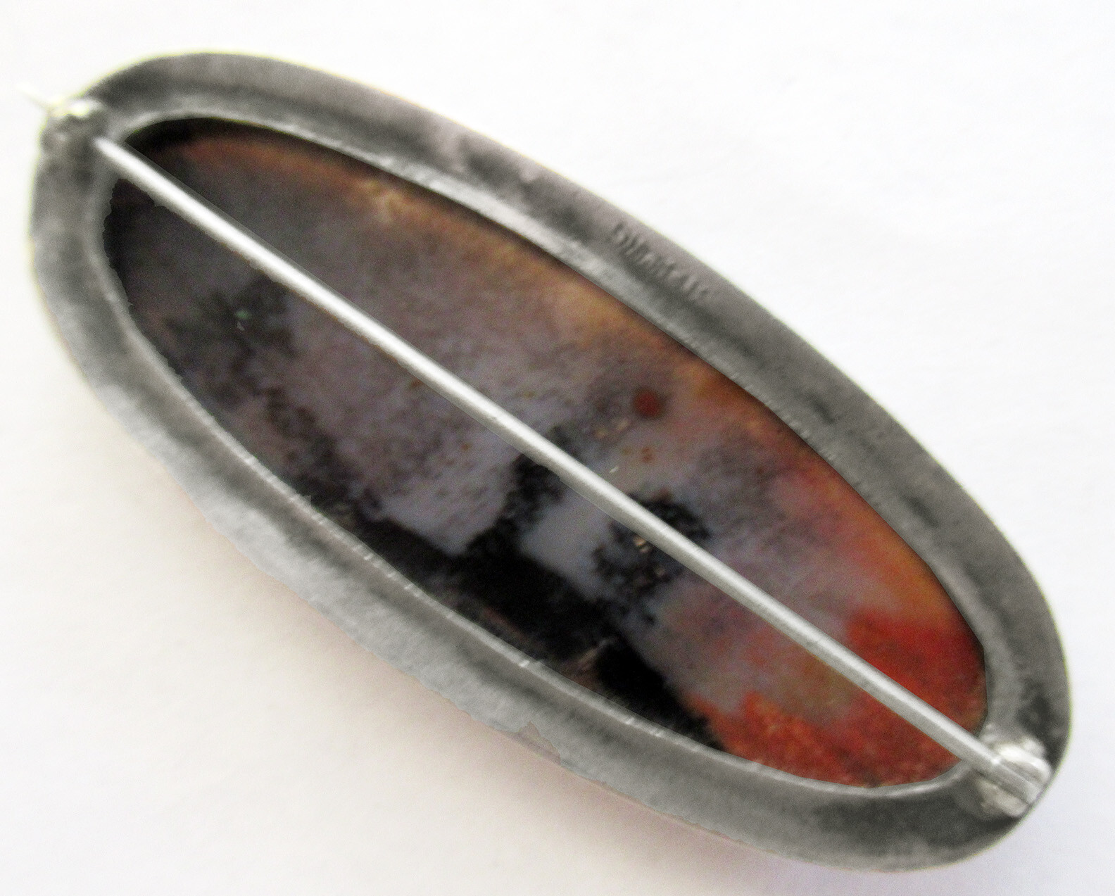LARGE 2 3/8 INCHES NAVAJO STERLING PETRIFIED WOOD BROOCH PENDANT TOO
