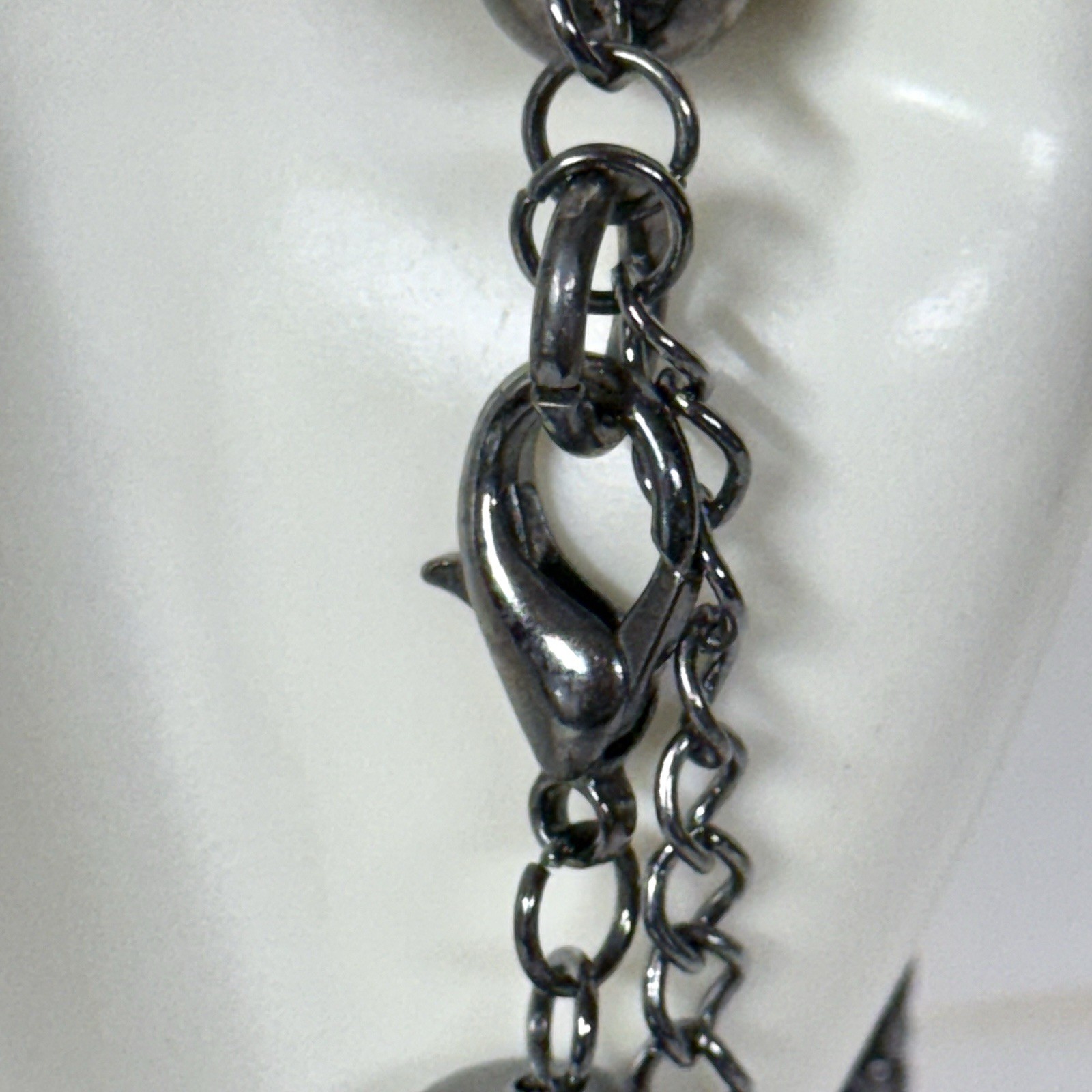 Vintage Gothic Punk Gunmetal Crystal Multistrand Station Statement Necklace 90s