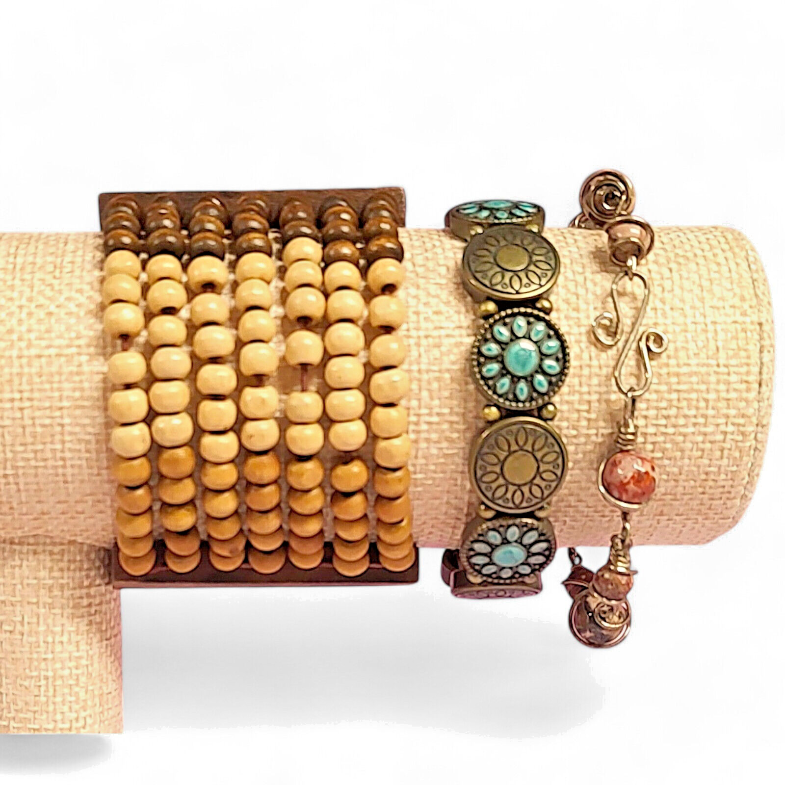VTG 3pc Chunky Multi Color Natural Boho Earthy Bracelets Expansion / Clasp