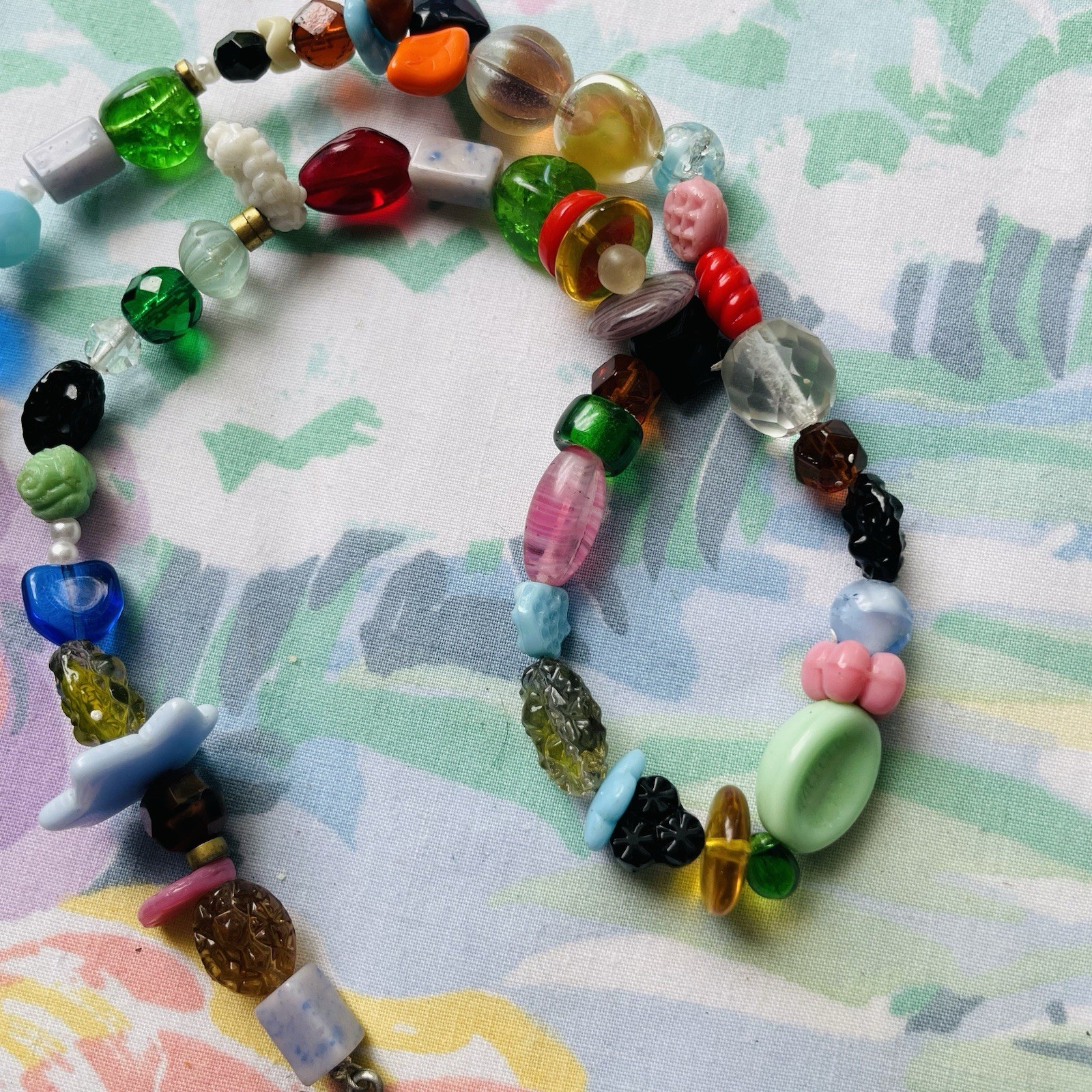 Vintage Lot Glass Art Bead Necklace Wooden Multicolor Bracelet Green Earrings