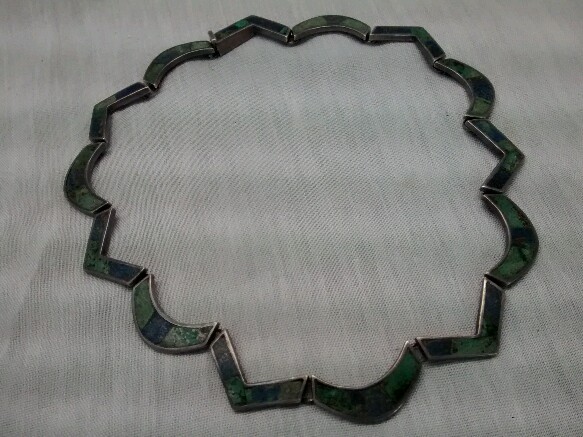 Pretty vintage Los Castillo Taxco sterling 925 turquoise inlay links necklace