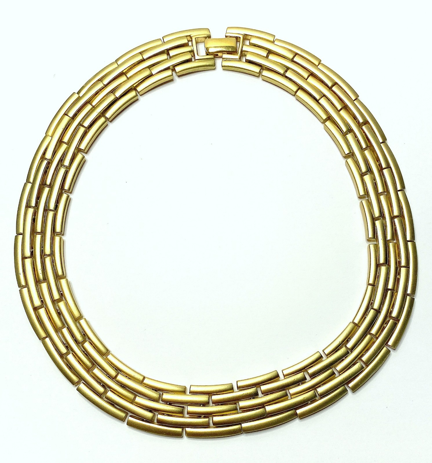 Vintage MONET Matte Gold Tone Finish Wide Designer Statement 14″ Choker Necklace
