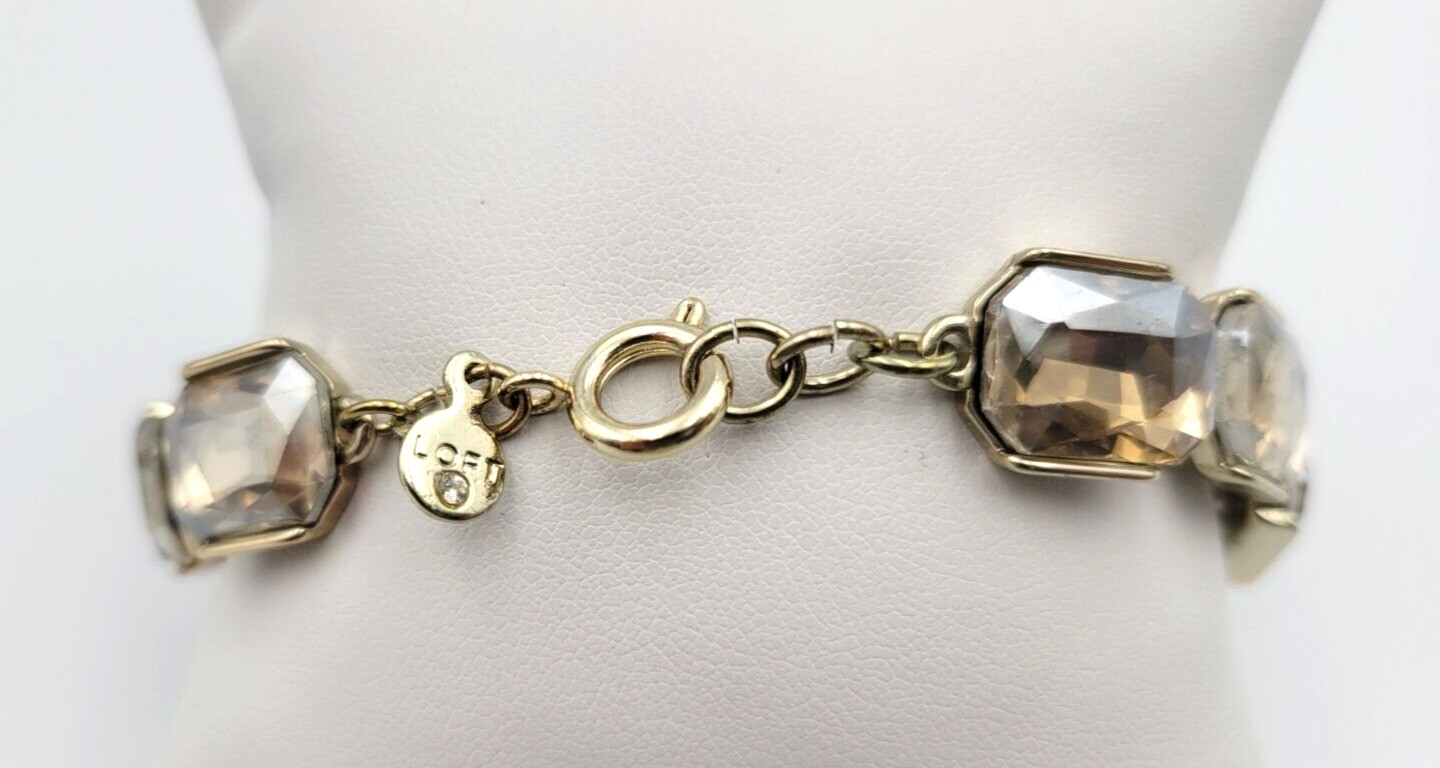 Vintage LOFT Chunky Rhinestone Gold Tone Bracelet Large Faceted Rhinestones