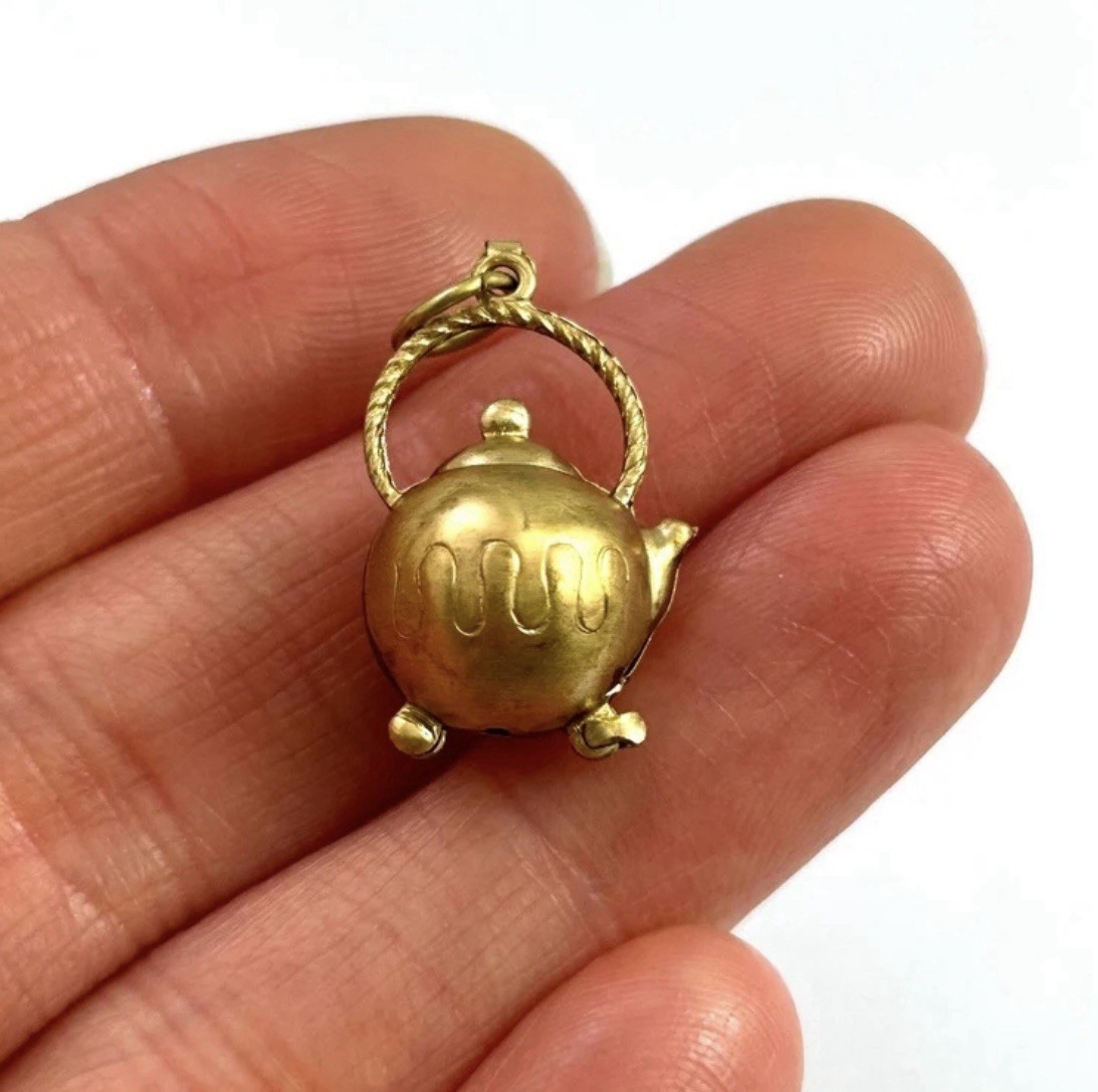 Vintage Charm Pendant Teapot Brass Metal Vintage Jewelry Tea Lover Gift For Her