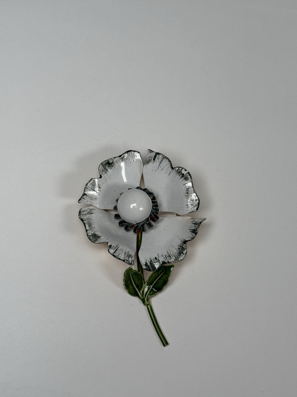 Vintage Enamel Flower Brooch Pin Original By Robert White Blue Green Large 3.5”