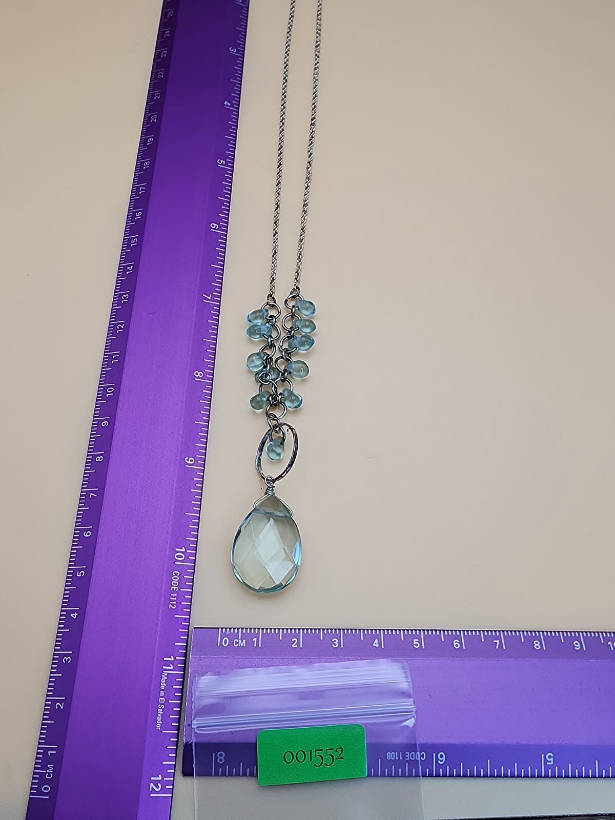 Vtg EXPRESS Signed Light Teal Shade Faceted Teardrop Pendant Necklace