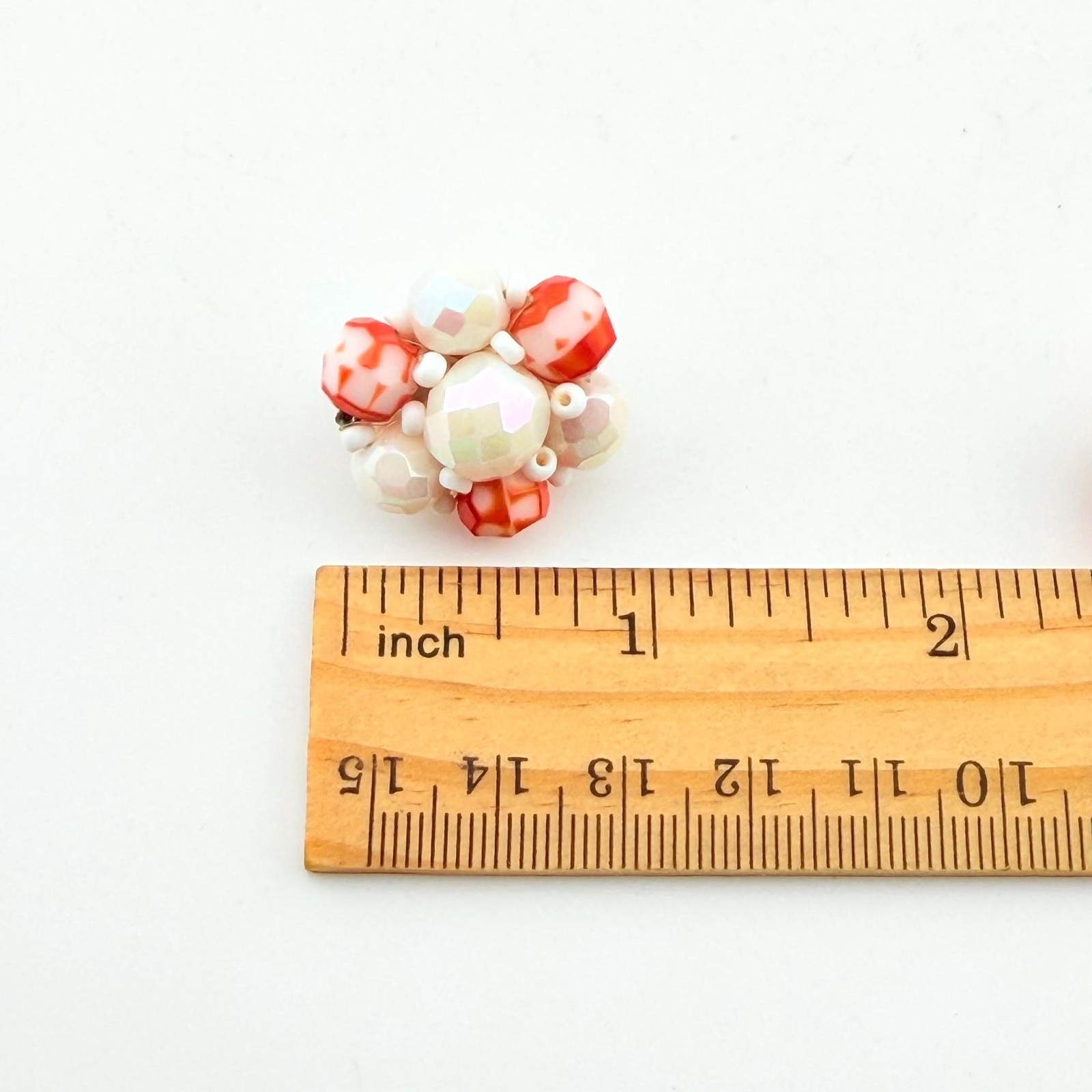 Vintage Orange Beaded White Western Germany Clip On Earrings Speckled Funky GIft