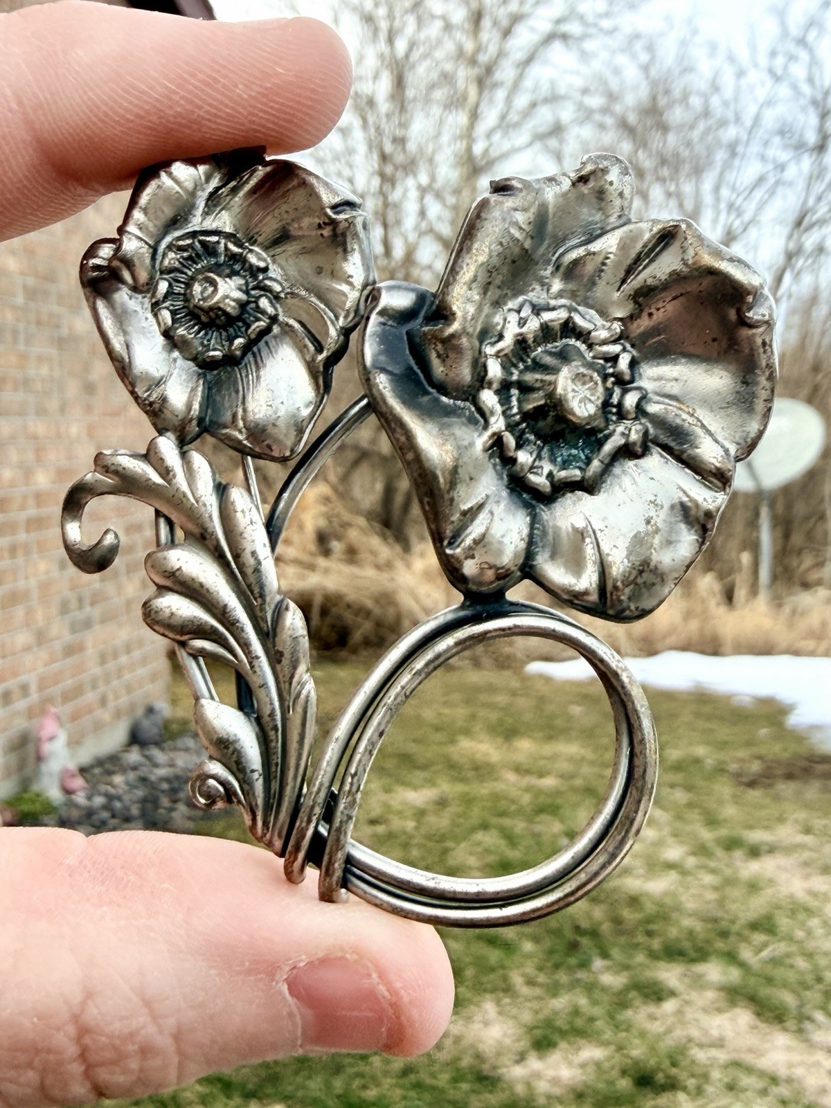 Vintage William B Kerr Silver Poppy Lily Lotus Flower Pin Brooch