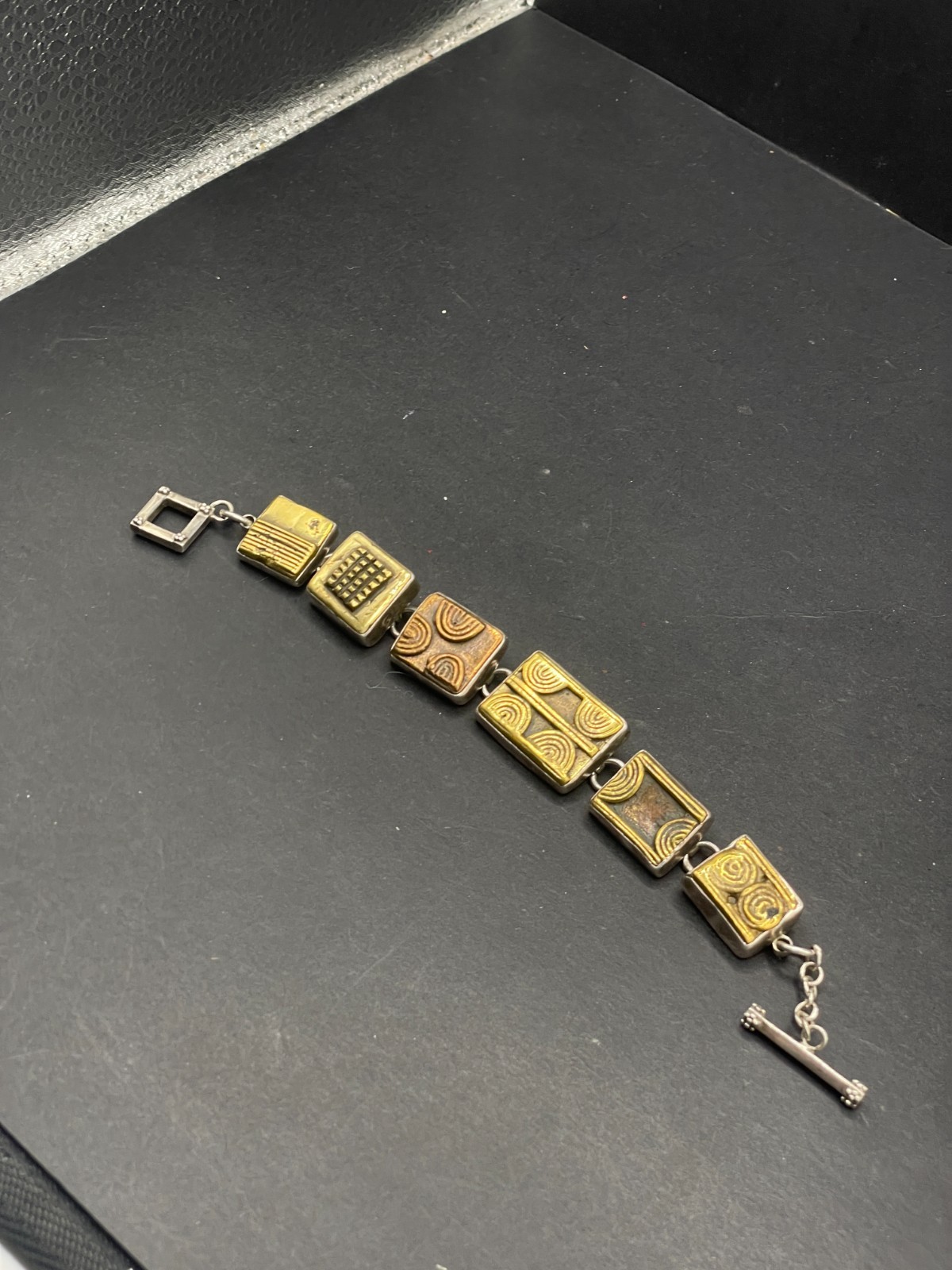 Vintage Amy Kahn Russell AKR Sterling Silver Brass Toggle Bracelet