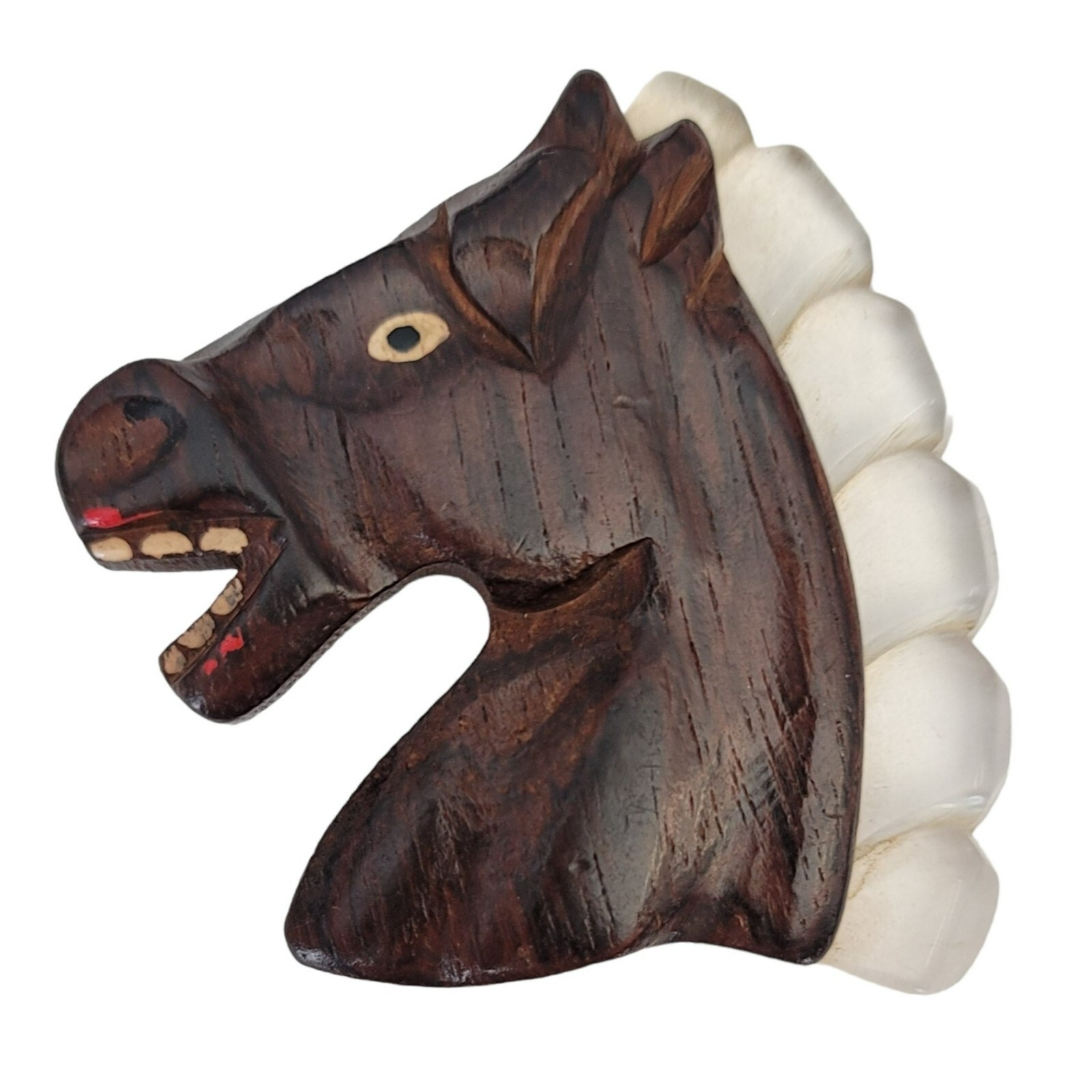Clear Lucite And Carved Wood Horse Head Brooch M154
