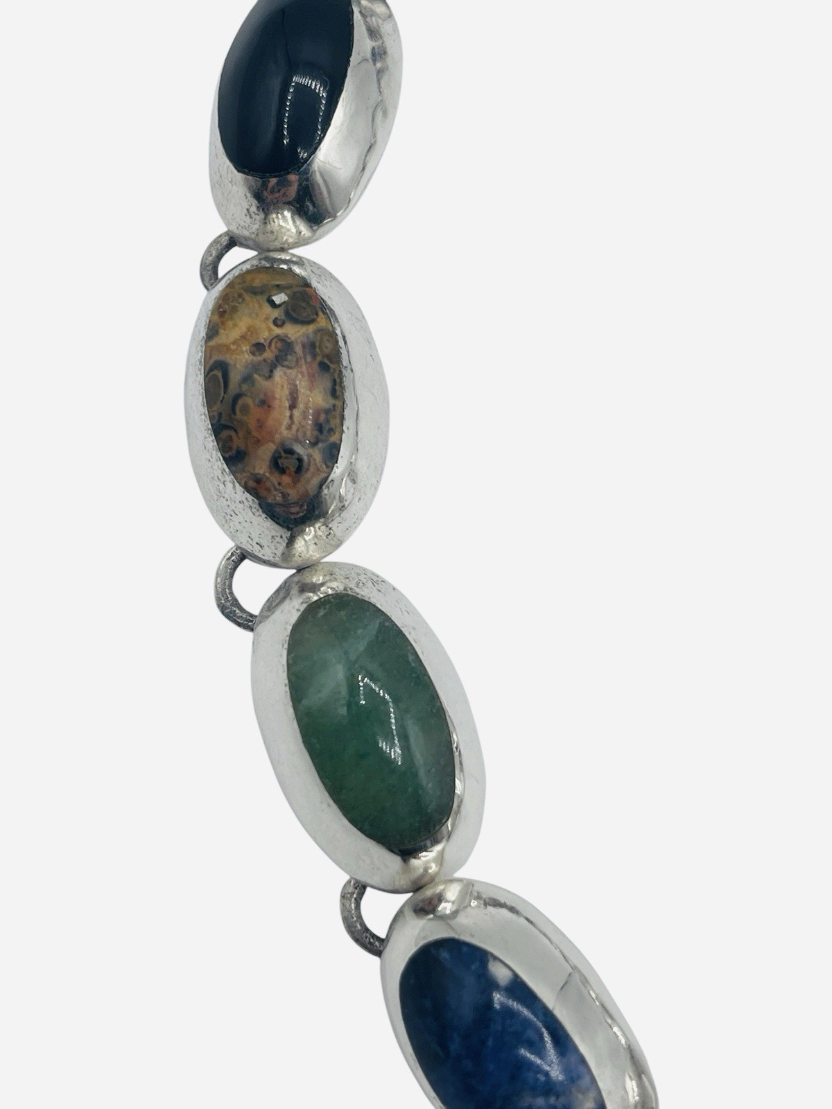 VTG Sterling Silver 925 TZ-17 Taxco Oval Multi Gem Stone Chunky Necklace Mexico