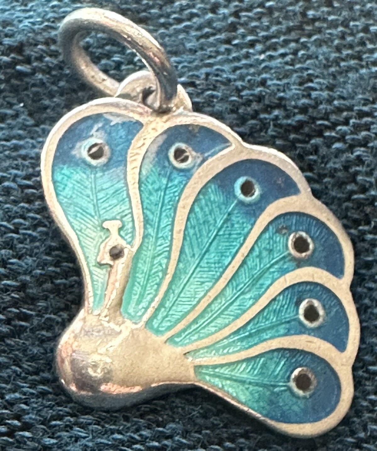 Ramirez 980 Silver Peacock Blue Guilloche Enamel Charm/Pendant & Post Earrings