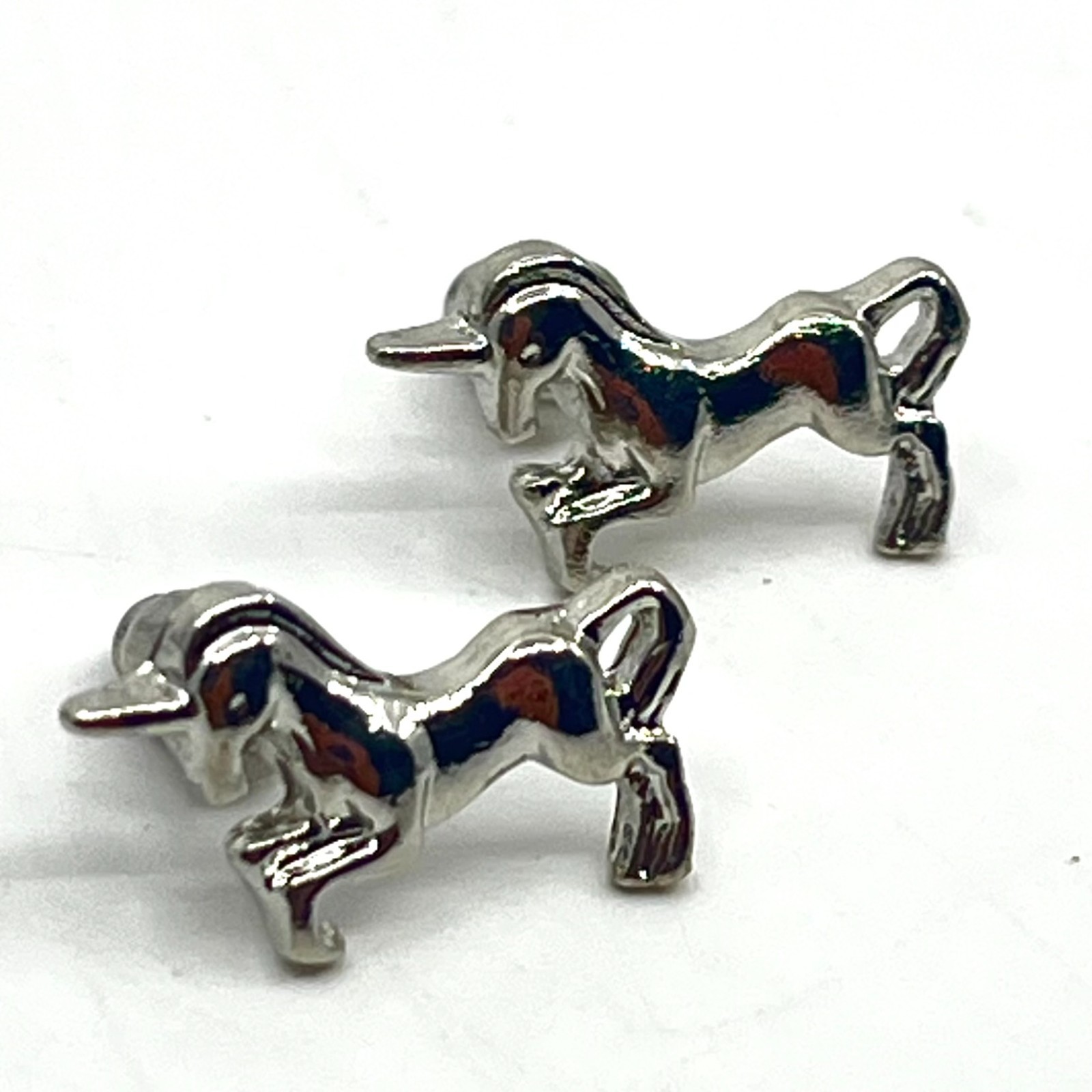 Vintage Silver Tone Prancing Unicorn Stud Earrings Whimsical Fantasy Mythical