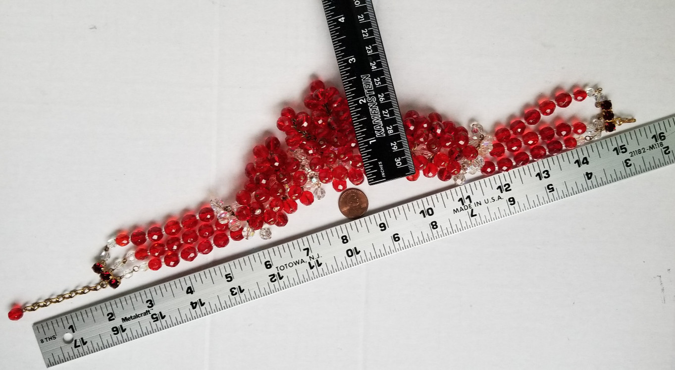 Vintage Signed France AB Bead & Red Glass Cluster Bead Necklace